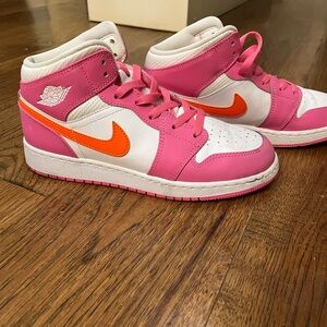 Nike Air Jordan Pink and Orange High Tops